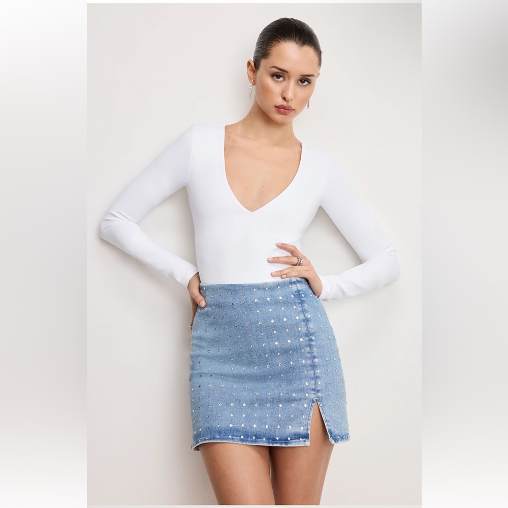Good American Dolly Scuba Sculpting White Long Sleeve Bodysuit
